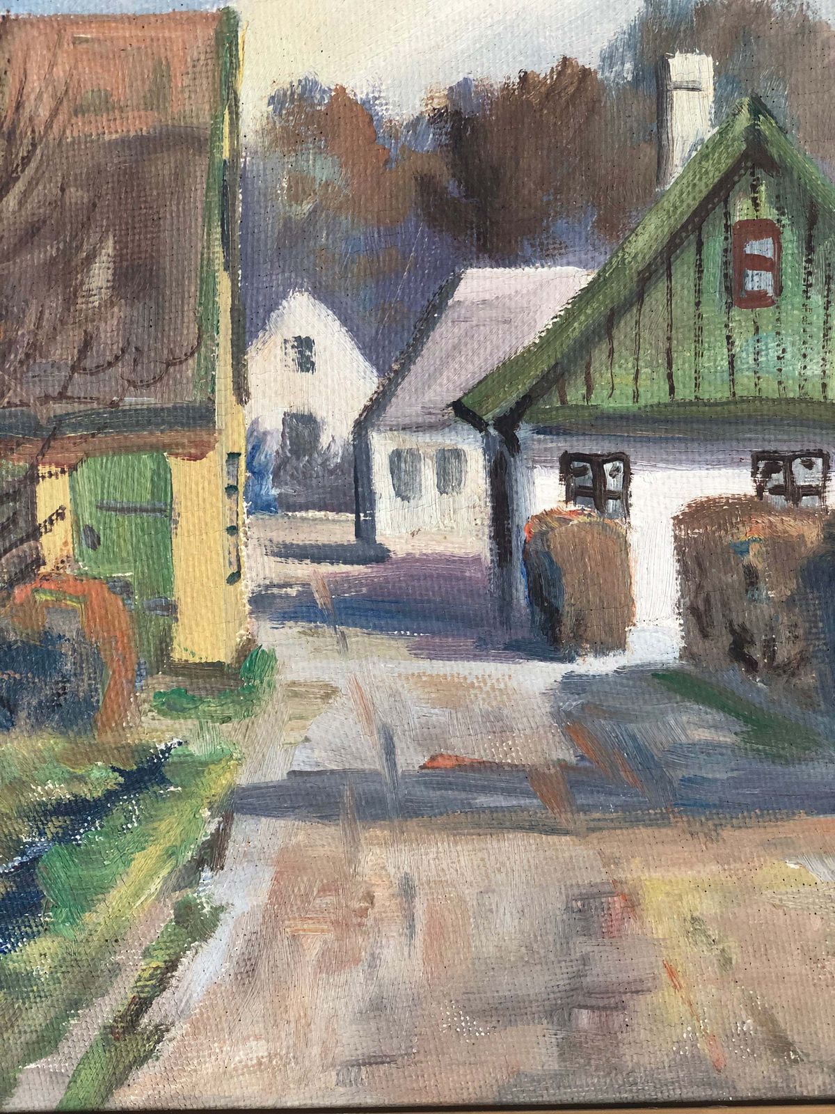 Vintage Original Oil Painting Of A Cottage Landscape, C. 1950 photo for sale