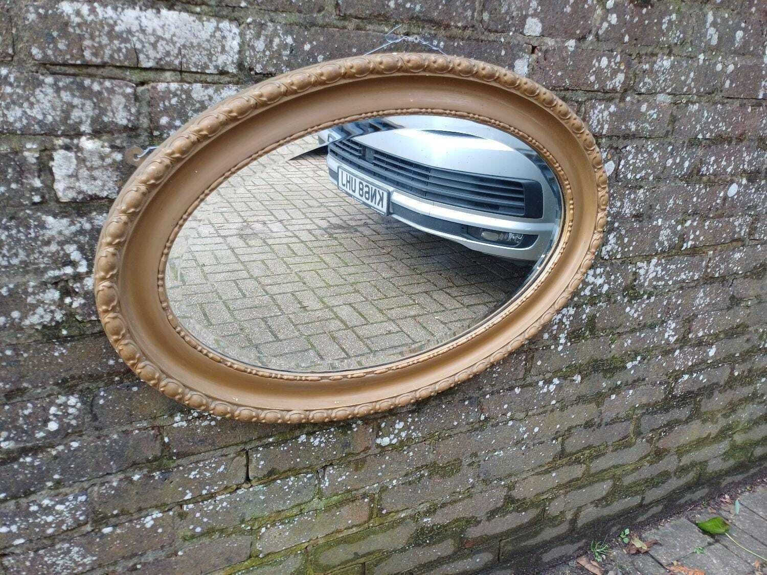 Large Antique Victorian Oval Wall Mirror, Soft Aged Gold/Bronze Gilt, Ornate Gesso Frame, Original Glass, 81cm X 55cm photo furniture