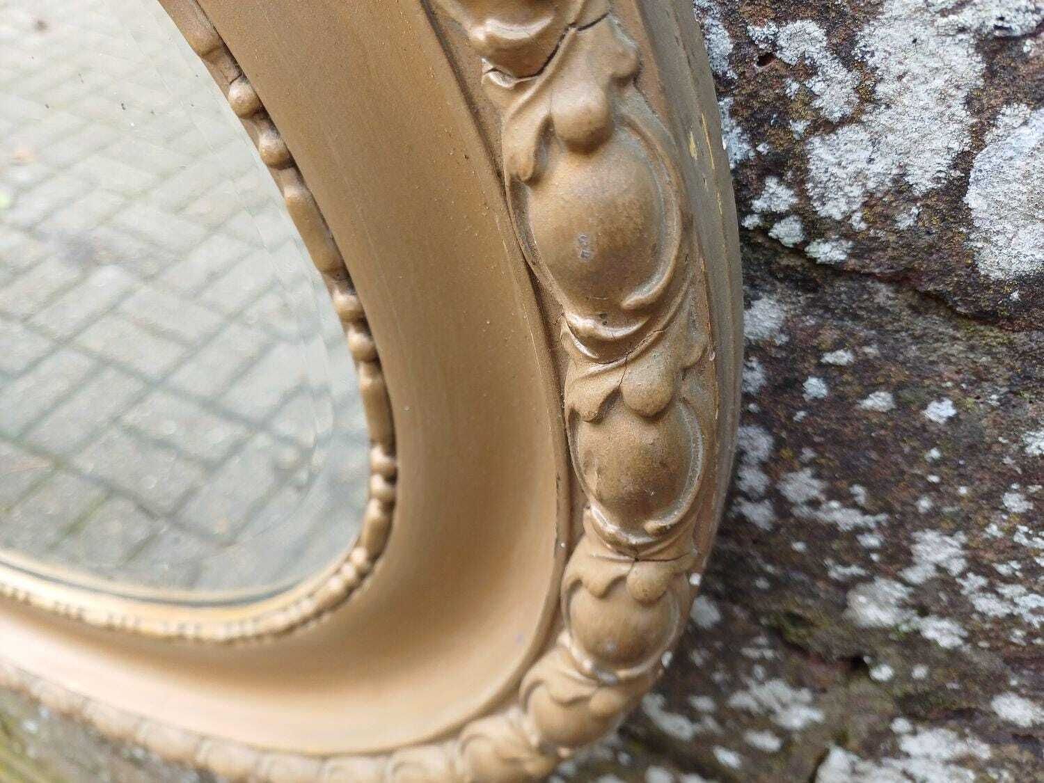 Large Antique Victorian Oval Wall Mirror, Soft Aged Gold/Bronze Gilt, Ornate Gesso Frame, Original Glass, 81cm X 55cm photo vinterior