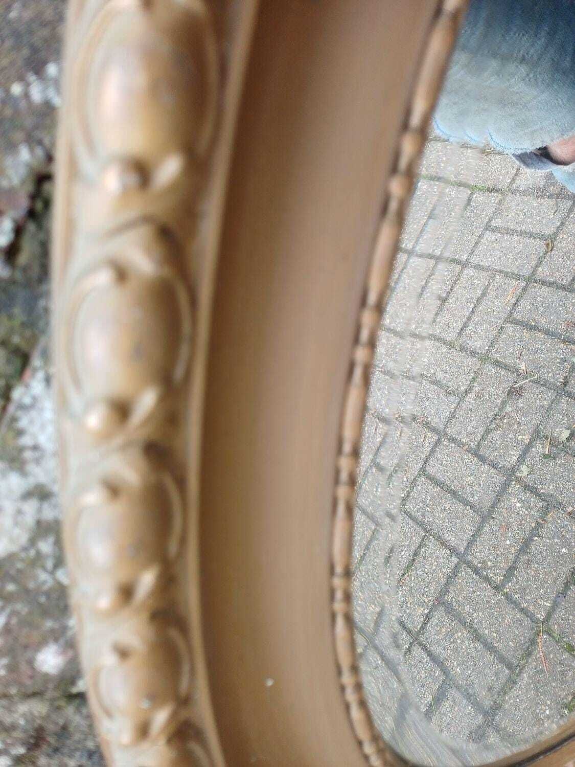 295.0 Large Antique Victorian Oval Wall Mirror, Soft Aged Gold/Bronze Gilt, Ornate Gesso Frame, Original Glass, 81cm X 55cm photo