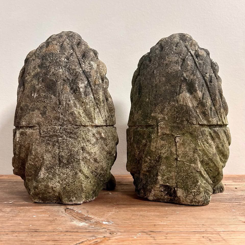 Pair Of Carved Stone Lion Bust Statues photo buy