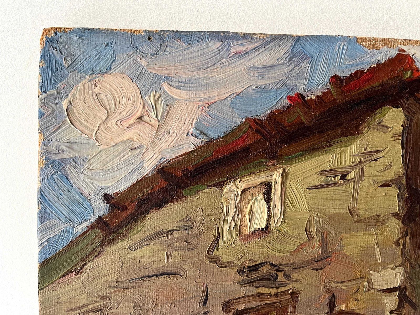 Original 1950s Oil On Canvas Of A French Stones Hamlet, Midcent Signed Rustic Landscape Painting, South Of France Village Scene photo buy