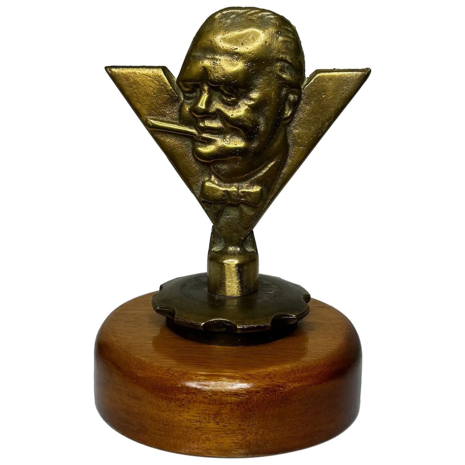 Historic Ww2 Small Winston Churchill V For Victory Bronze Car Mascot Sculpture