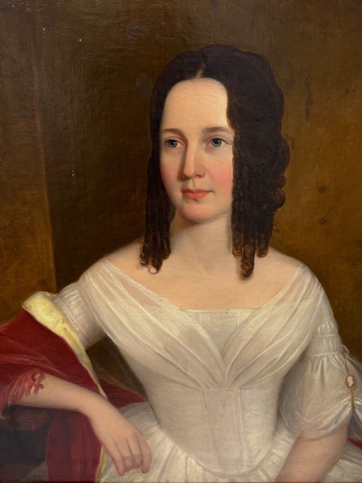 Large Early 19th Century English Oil Painting Portrait Lady Sara Losh 1785–1853 photo furniture