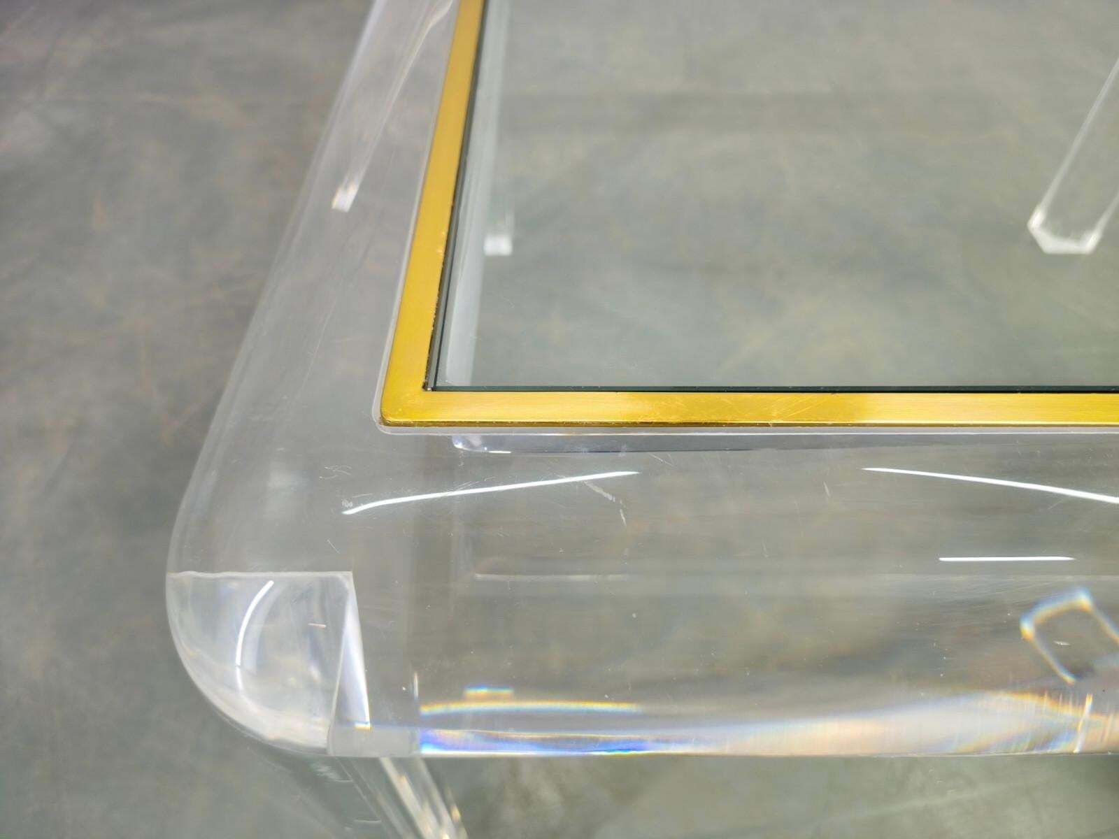 Italian Acrylic, Brass And Glass Coffee Table, 1980s photo 795.0