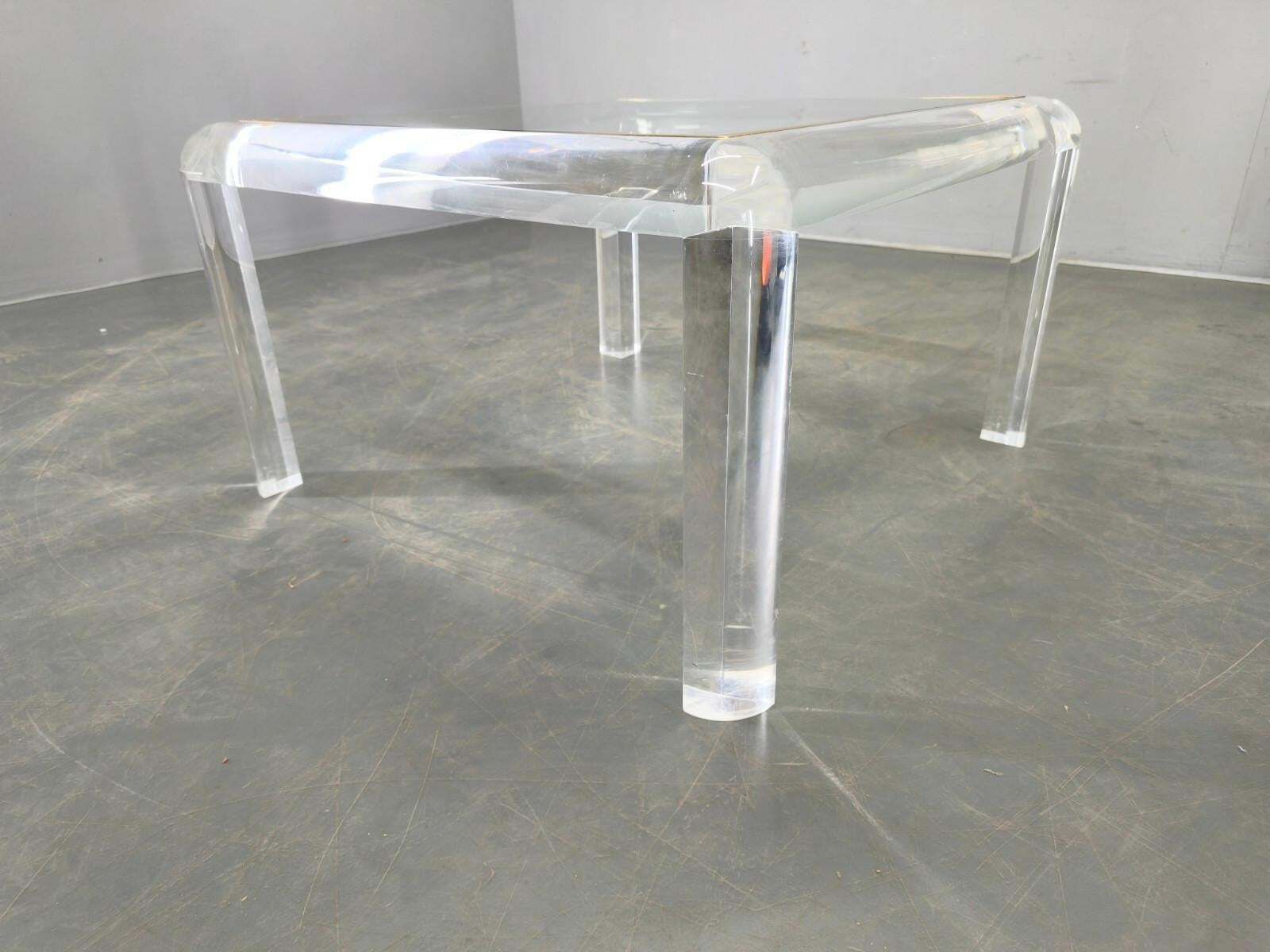 Italian Acrylic, Brass And Glass Coffee Table, 1980s photo vinterior