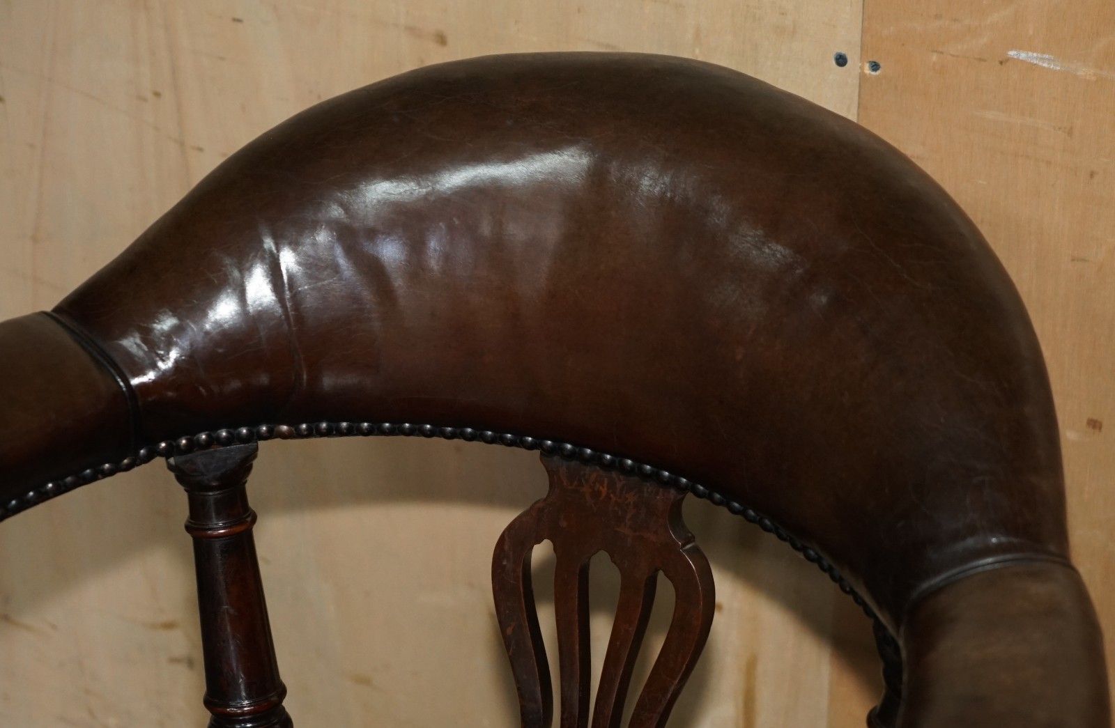 Original Antique Victorian Fully Restored Deep Brown Leather Captains Chair photo vinterior