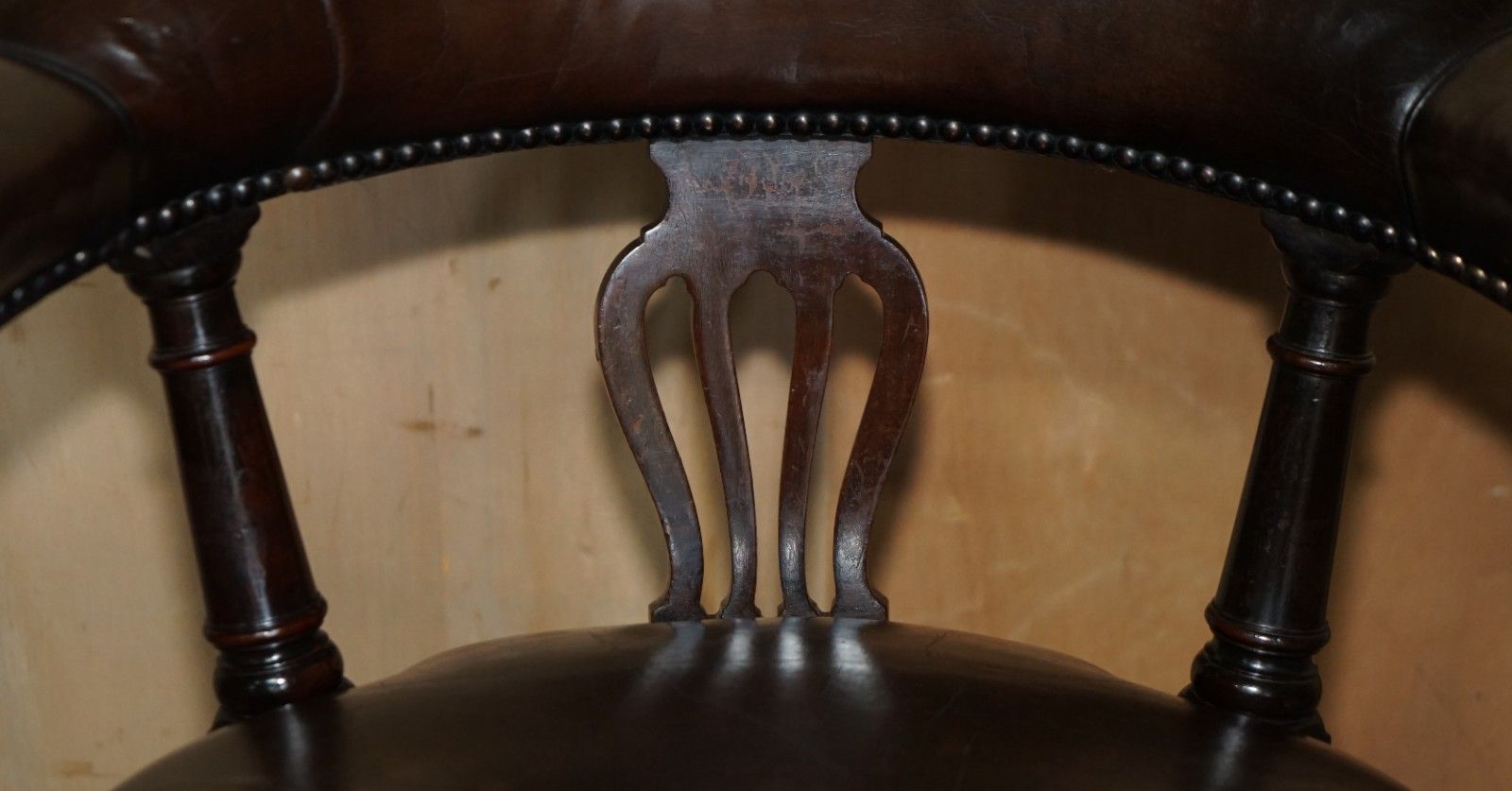 Original Antique Victorian Fully Restored Deep Brown Leather Captains Chair photo buy