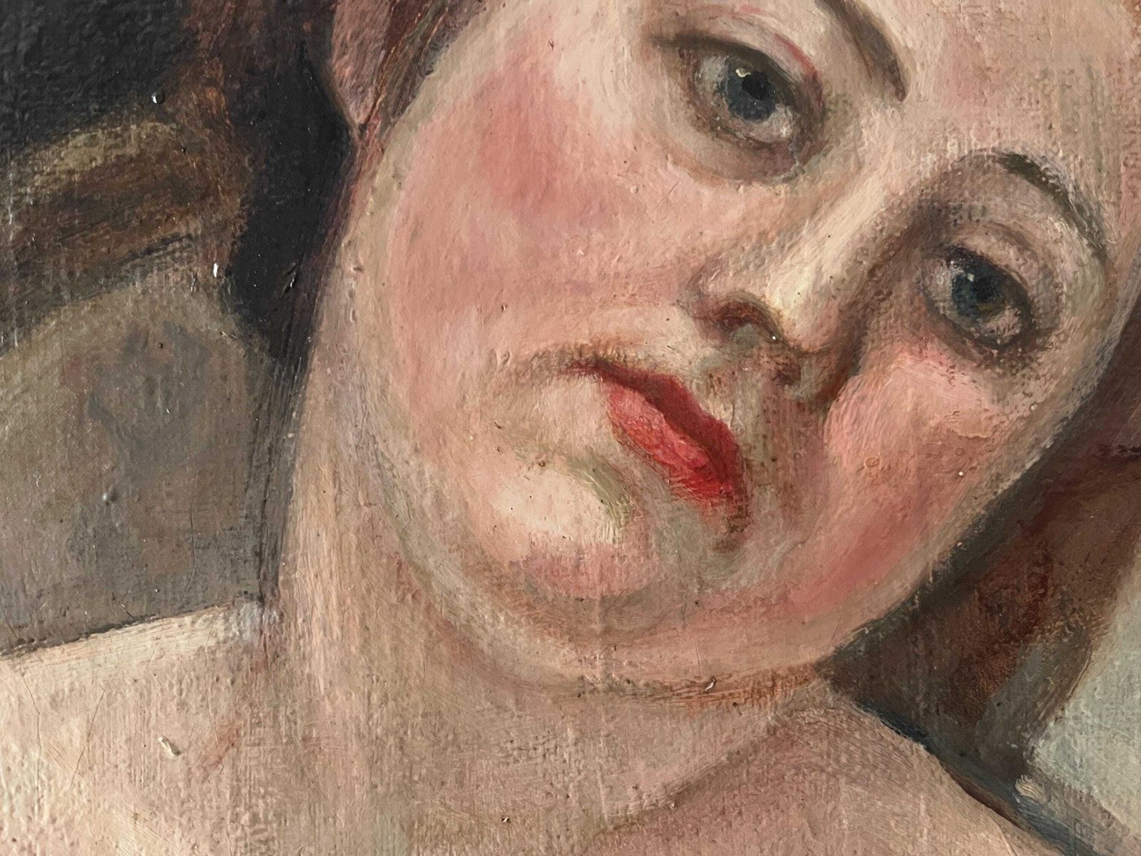 Art French Antique Woman Portrait Oil On Canvas, Art Deco Large Nude Painting, Interior Scene By Ulysse Moussalli photo