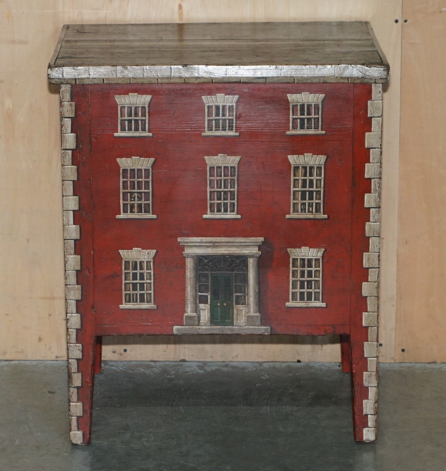 Antique 1760 Georgian English Country House Painted English Pine Trunk Or Chest photo for sale