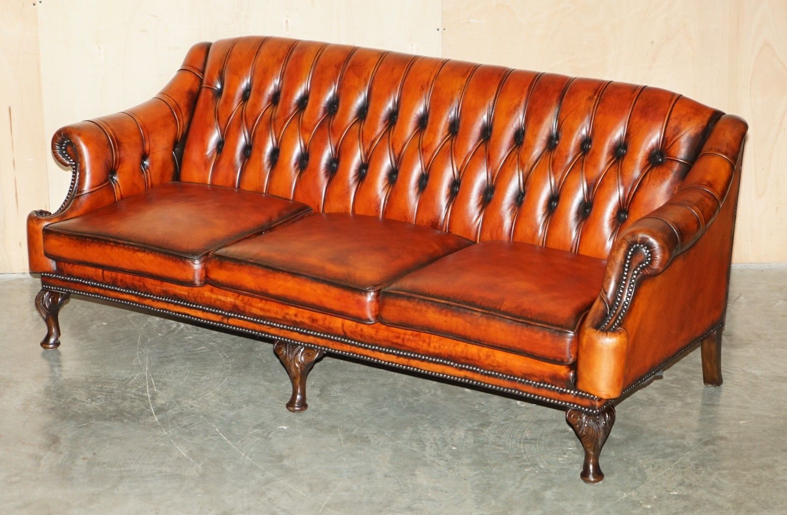 Fine 1960's Bordeaux Leather Restored Chesterfield Club Three Seat Sofa Settee photo furniture