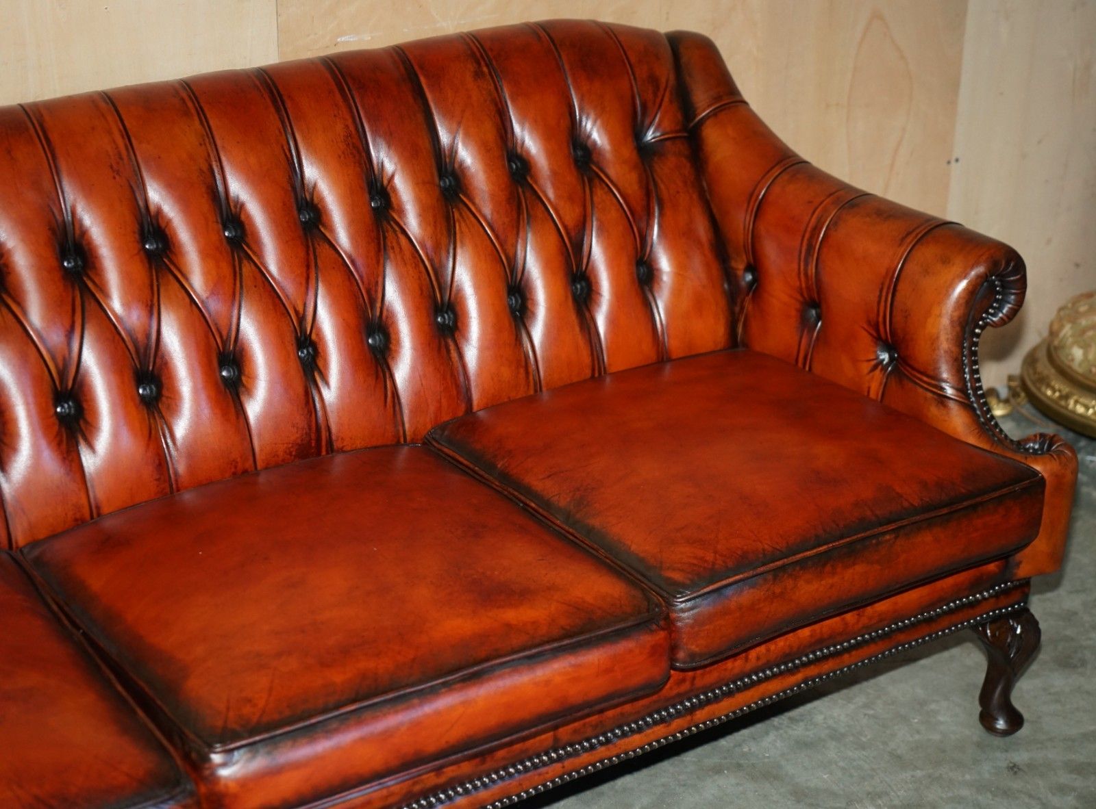 Fine 1960's Bordeaux Leather Restored Chesterfield Club Three Seat Sofa Settee photo 7950.0