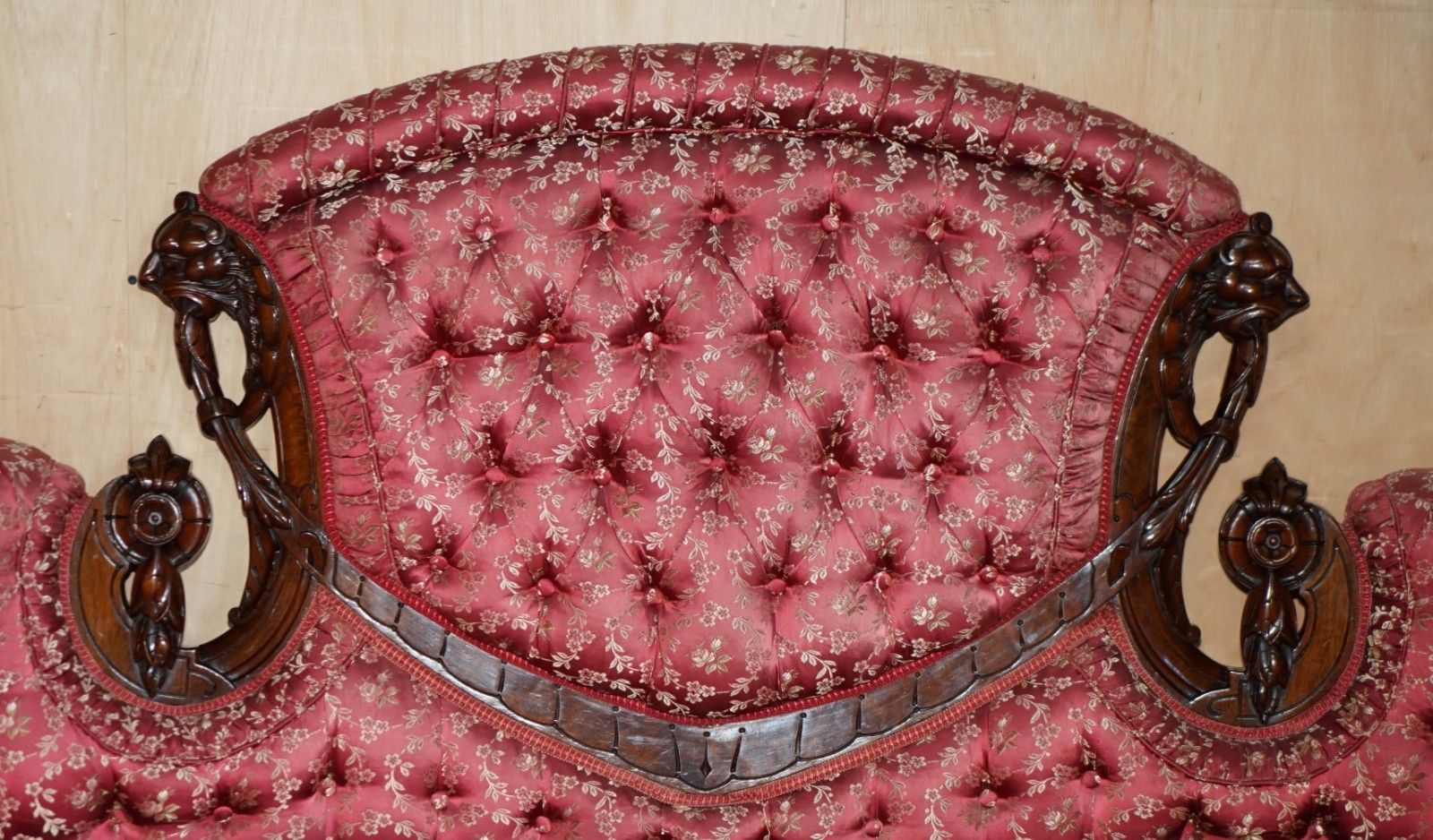 photo for sale Antique Victorian Flamed Mahogany Lion Carved Sofa Or Settee Part Of A Suite