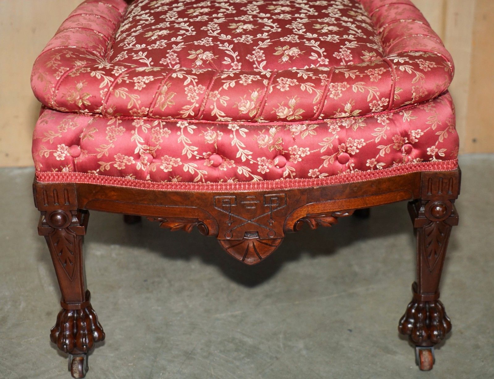 photo for sale Four Antique Victorian Flamed Mahogany Lion Carved Dining Chairs Part Of A Suite