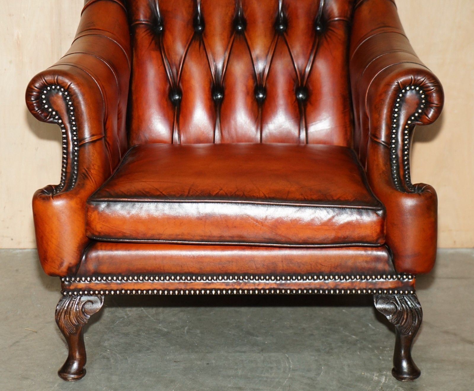 Stunning 1960's Bordeaux Leather Restored Chesterfield Club Armchair & Footstool photo vintage