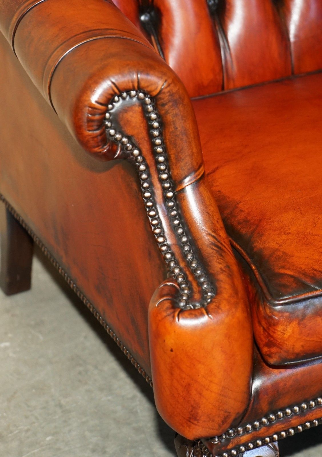 photo furniture Stunning 1960's Bordeaux Leather Restored Chesterfield Club Armchair & Footstool