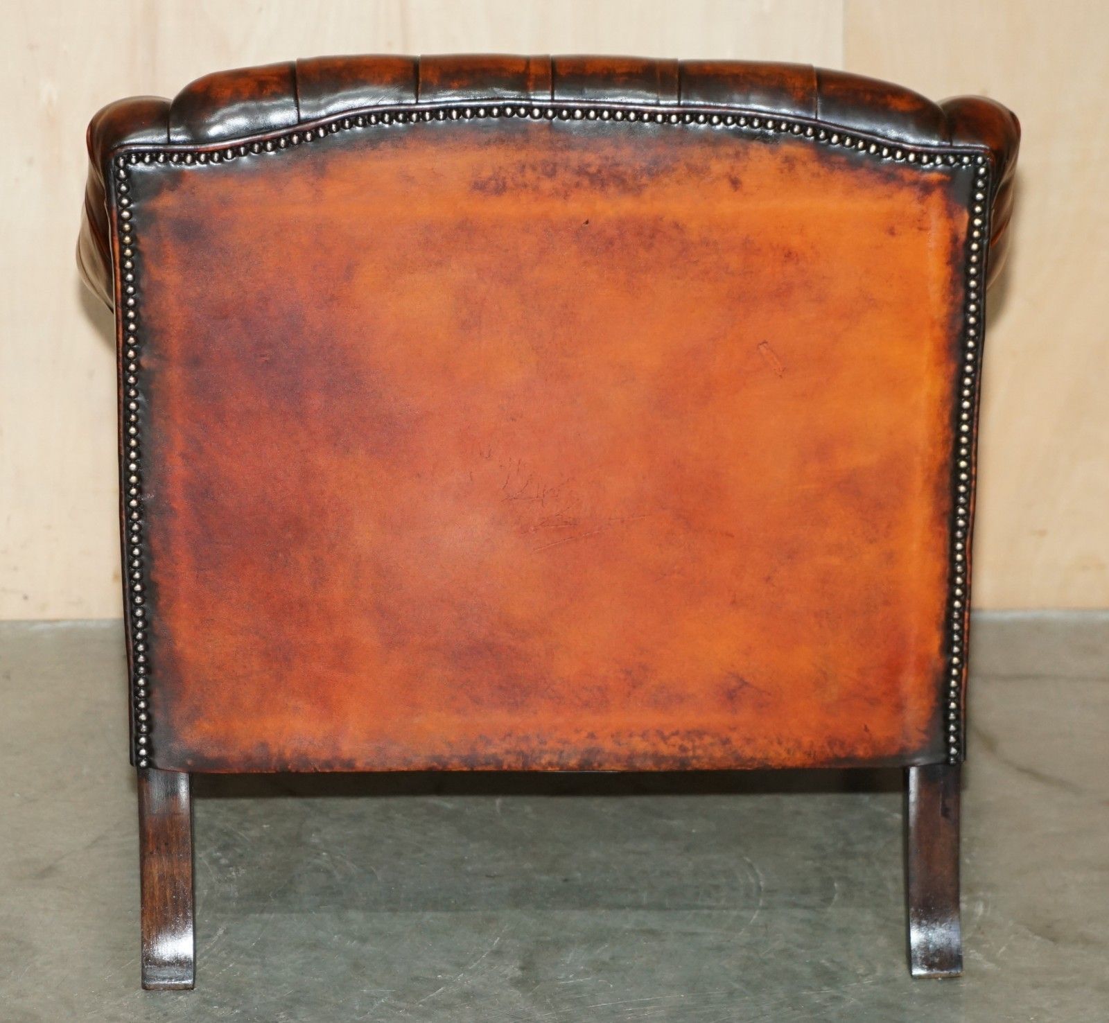 photo buy Stunning 1960's Bordeaux Leather Restored Chesterfield Club Armchair & Footstool