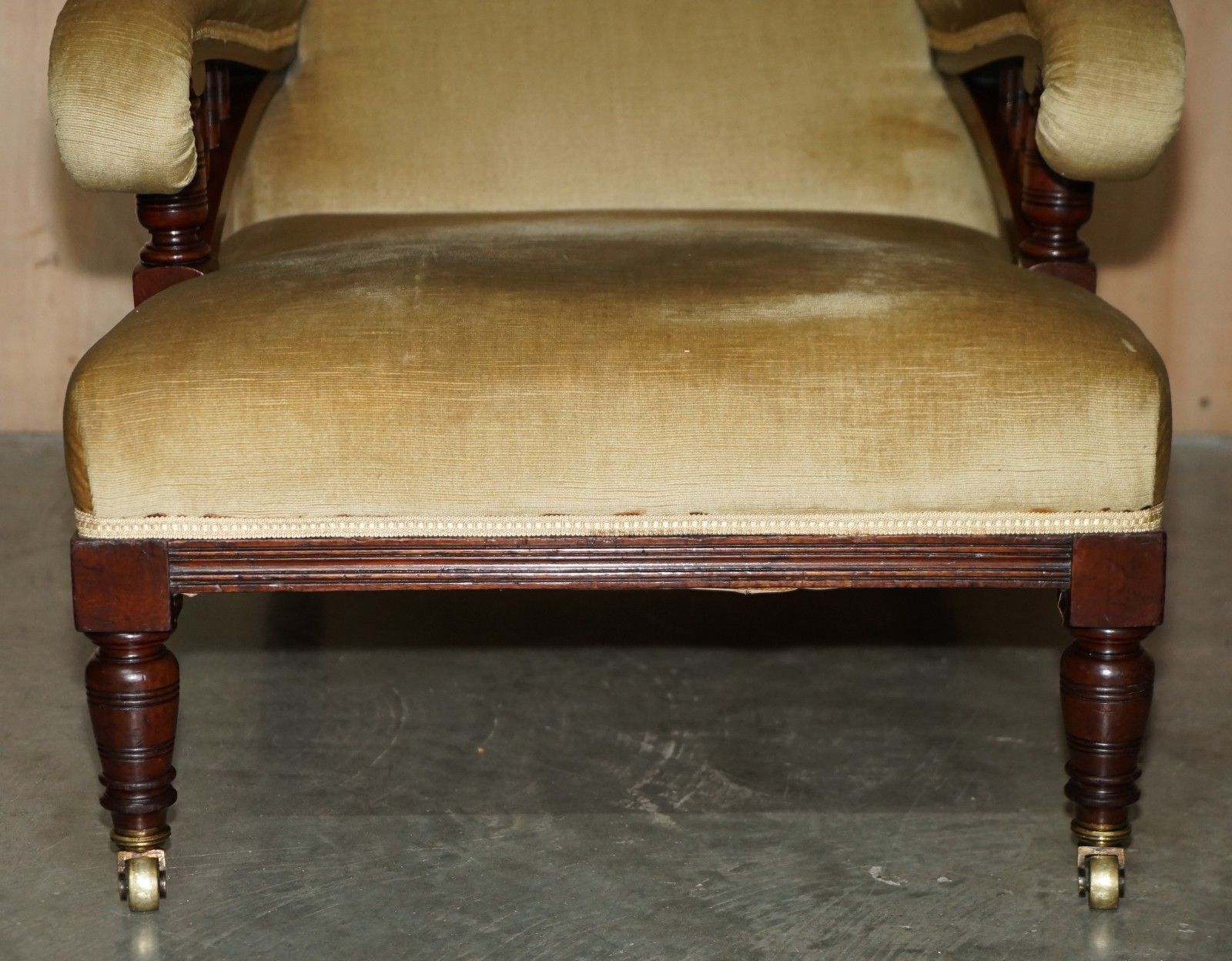 photo furniture Howard & Son's Attributed Antique Victorian Open Library Armchair Stamped Legs