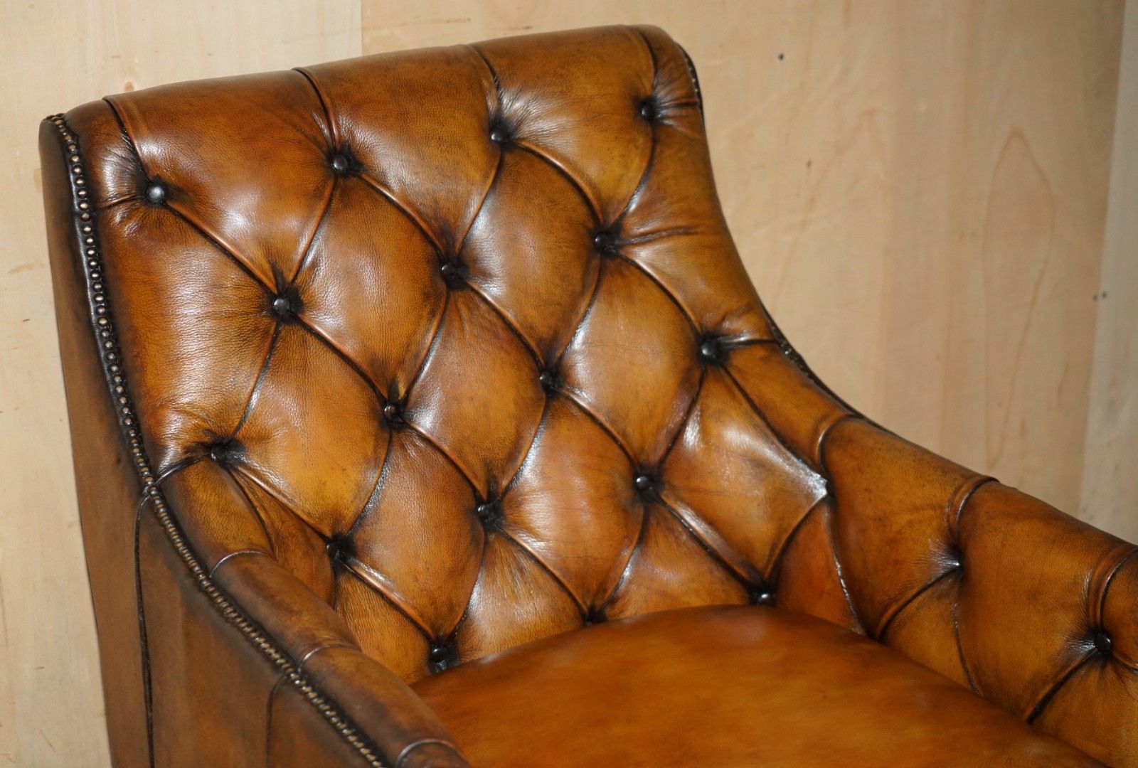 Fully Restored Cigar Brown Leather Chesterfield Tufted Library Armchair photo Furniture