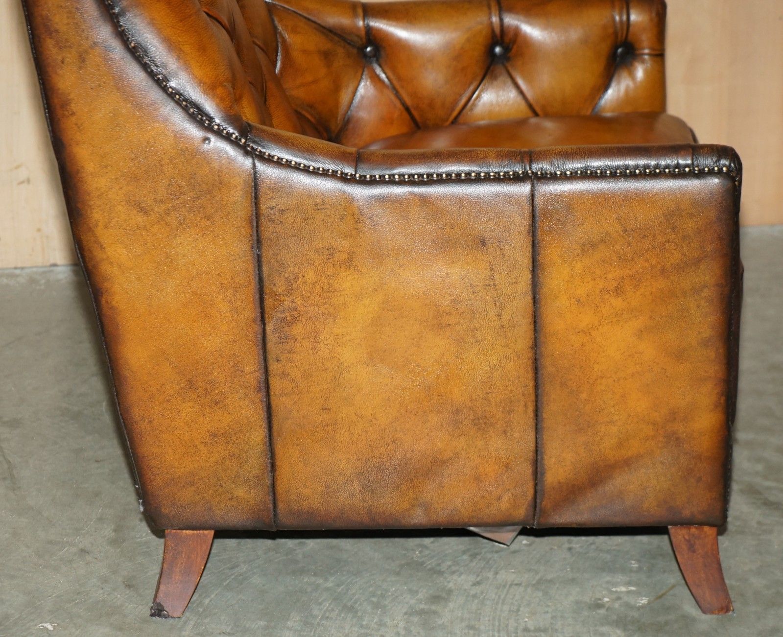 1950.0 Fully Restored Cigar Brown Leather Chesterfield Tufted Library Armchair photo