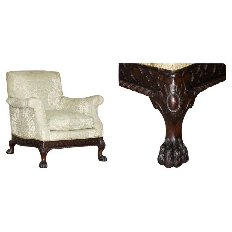 Exquisite Antique Victorian Lion's Hairy Paw Feet Show Framed Mahogany Armchair