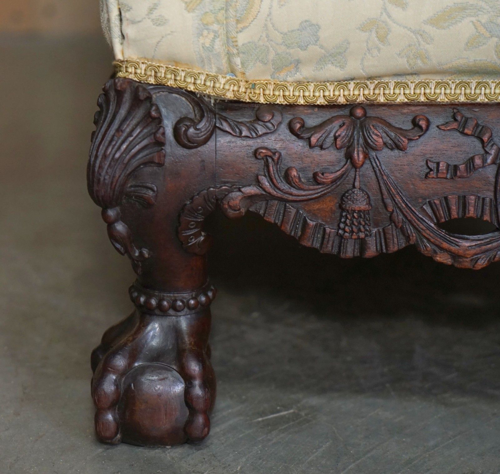 Furniture Sublime Antique Victorian Carved Claw & Ball Feet Show Framed Mahogany Armchair photo