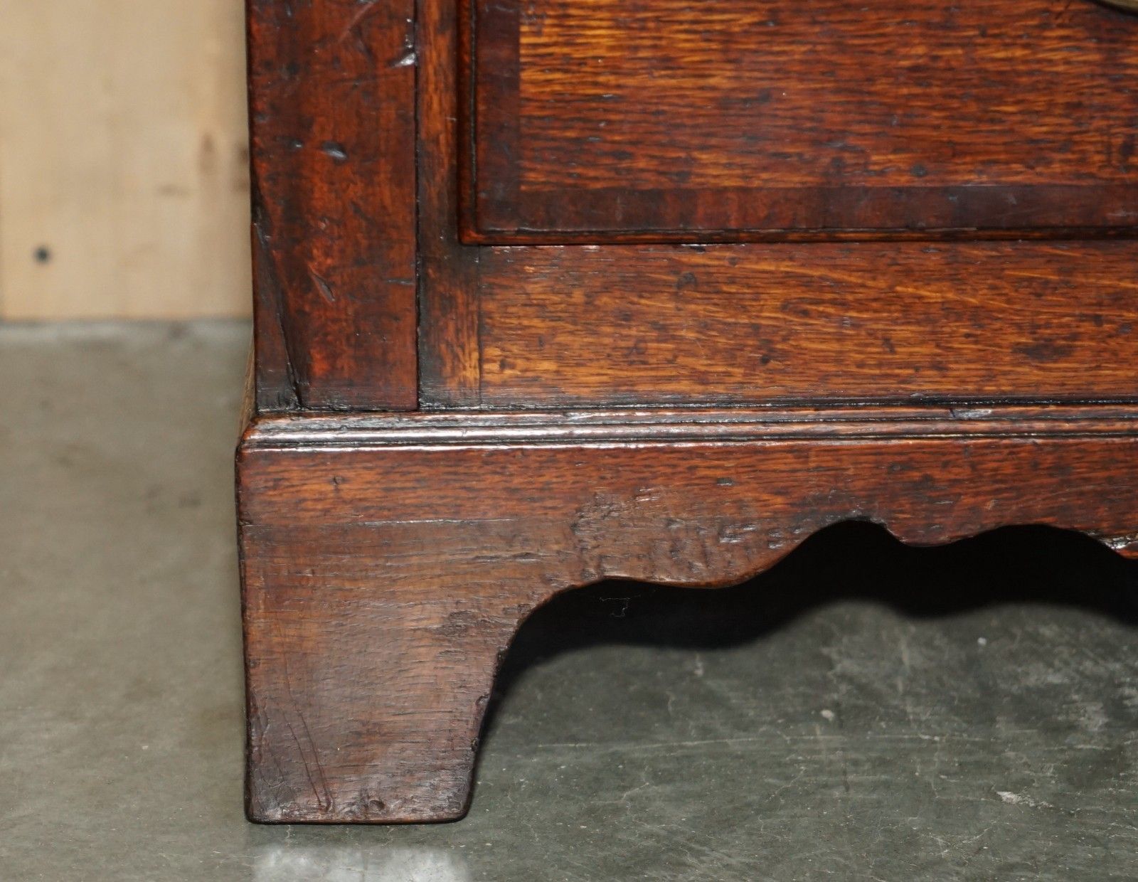 photo for sale Antique 18th Century Georgian Hinged Top English Oak Mule Chest Of Drawers