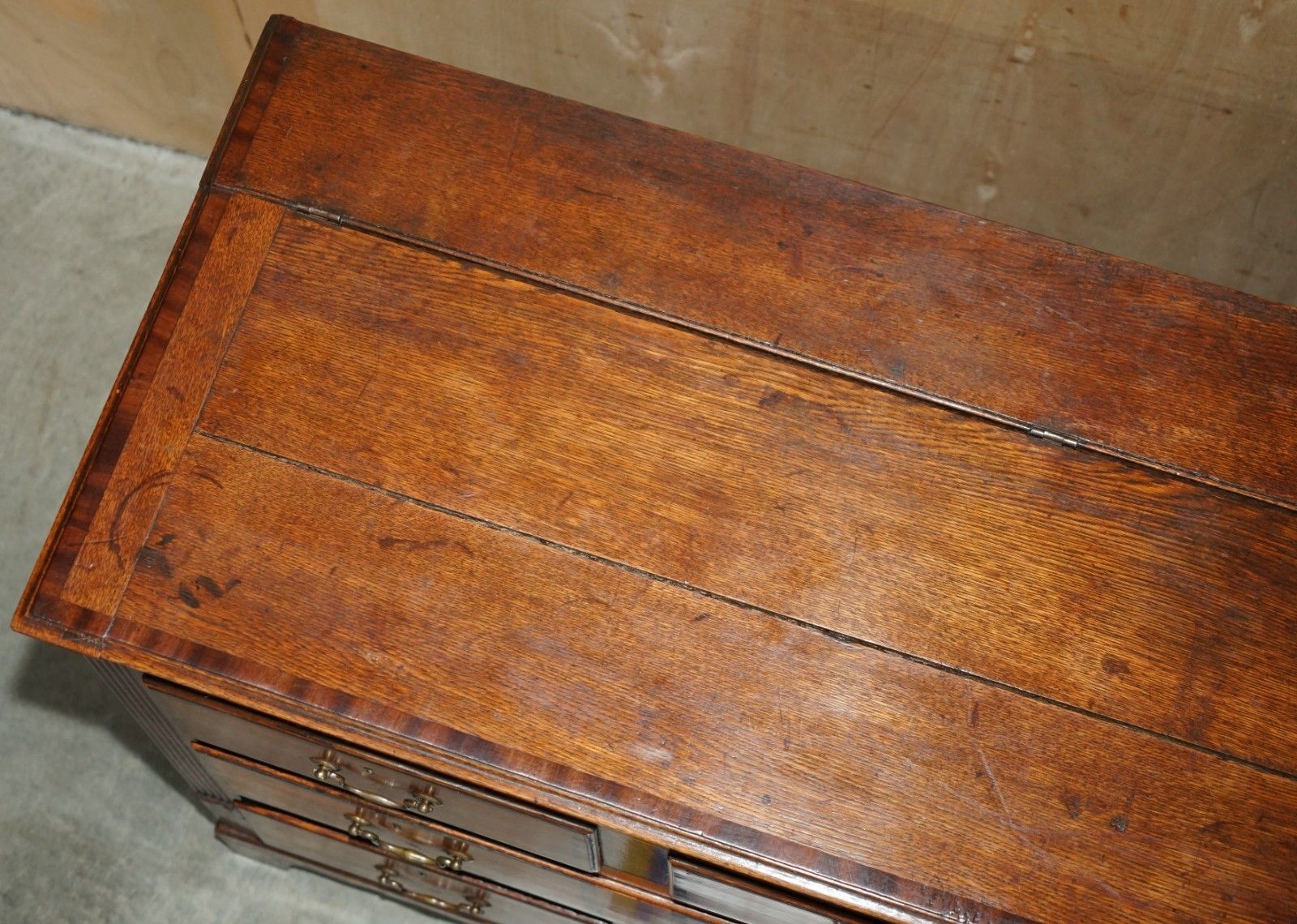 4950.0 Antique 18th Century Georgian Hinged Top English Oak Mule Chest Of Drawers photo