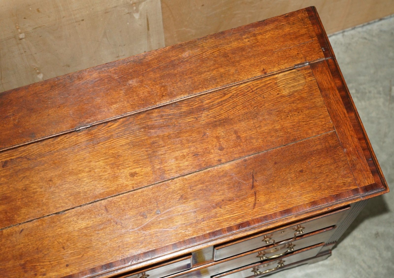 photo vinterior Antique 18th Century Georgian Hinged Top English Oak Mule Chest Of Drawers