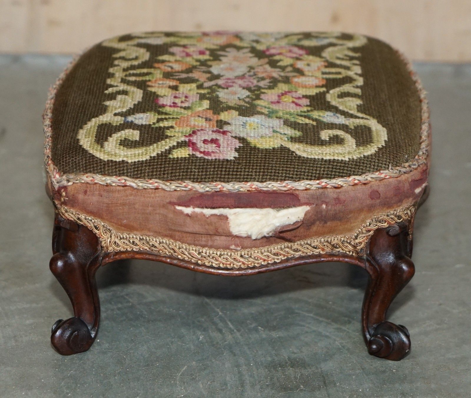 Pair Of Antique Victorian 1860 Upholstered Small Wingback Armchair Footstools photo vinterior