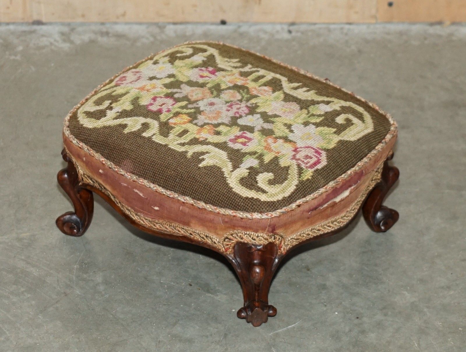 photo furniture Pair Of Antique Victorian 1860 Upholstered Small Wingback Armchair Footstools