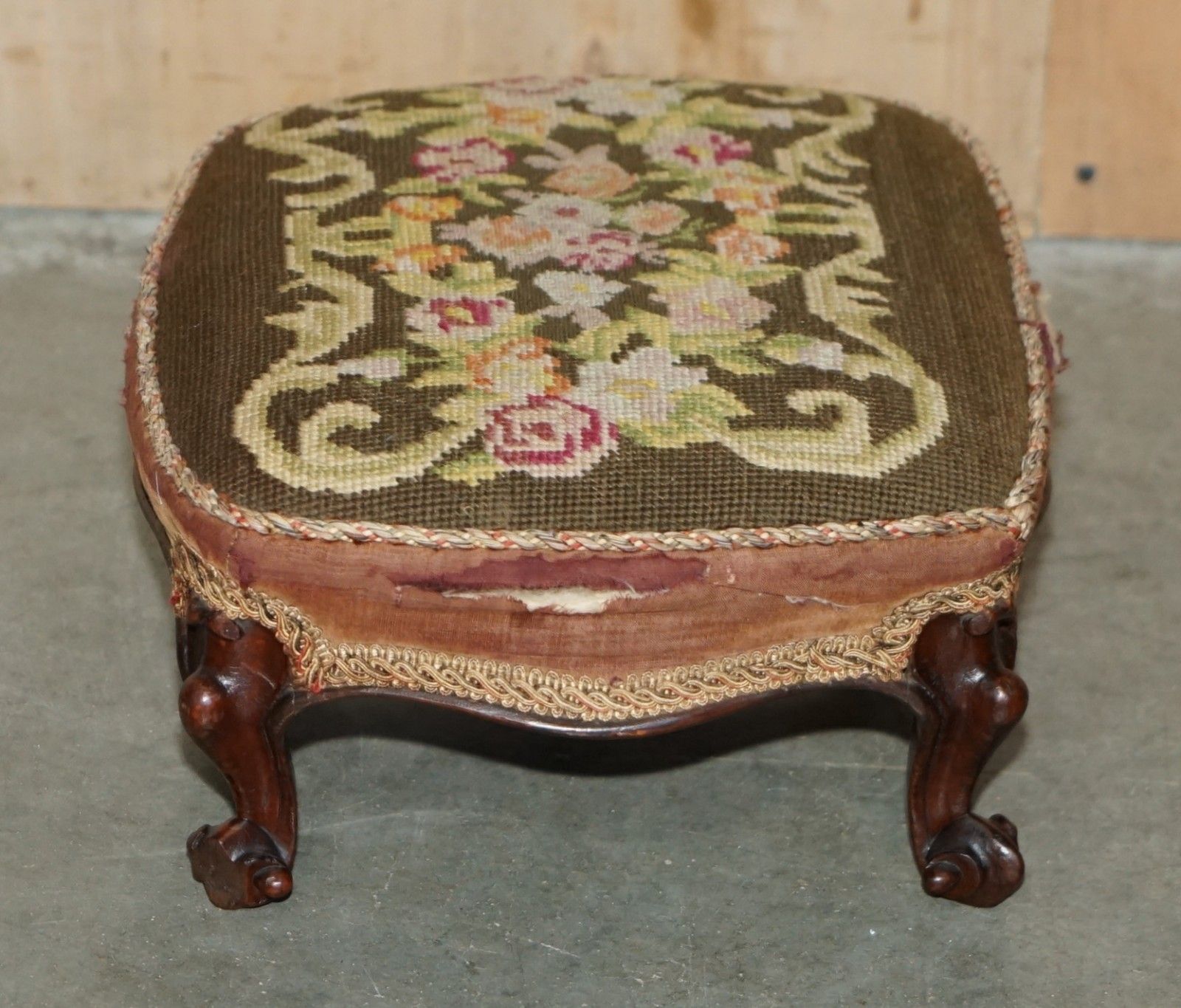 1450.0 Pair Of Antique Victorian 1860 Upholstered Small Wingback Armchair Footstools photo