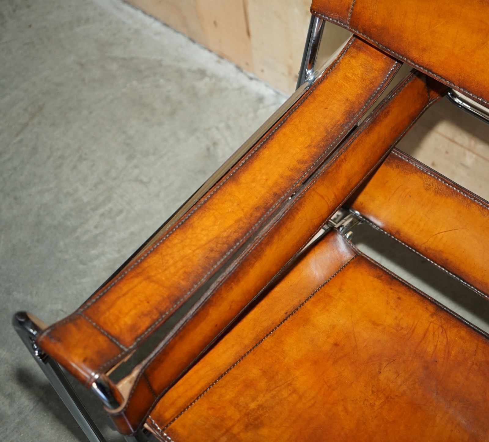 photo furniture Pair Of Restored Marcel Breuer Fasem 1980's Wassily B3 Brown Leather Armchairs