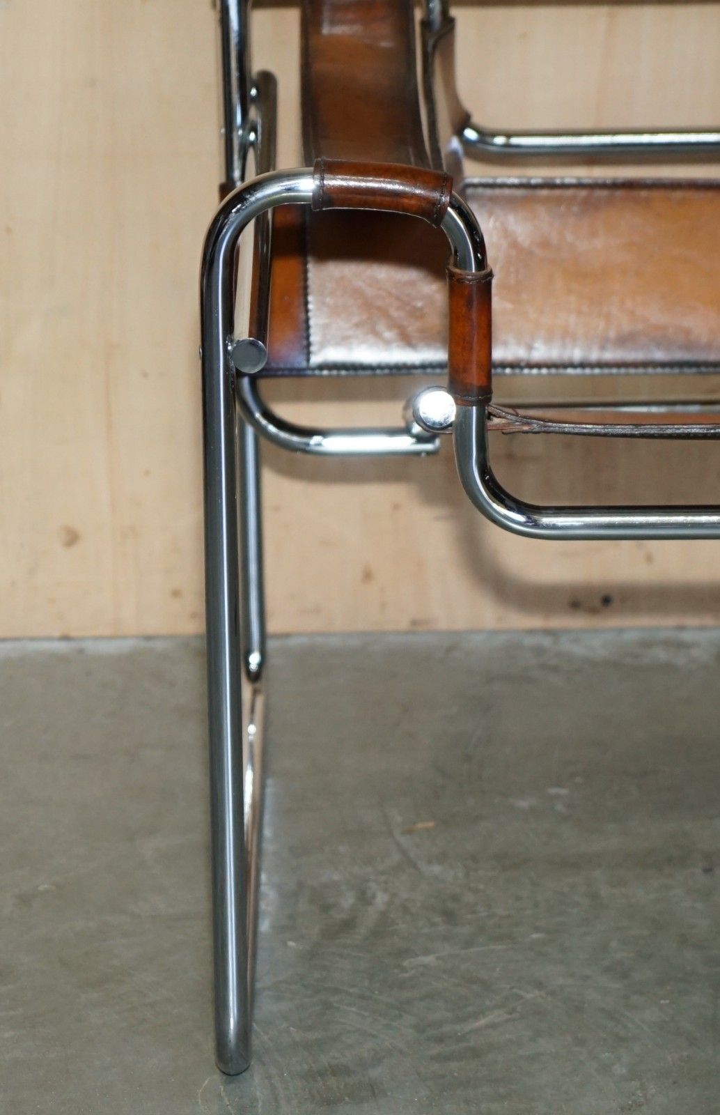 photo for sale Pair Of Restored Marcel Breuer Fasem 1980's Wassily B3 Brown Leather Armchairs