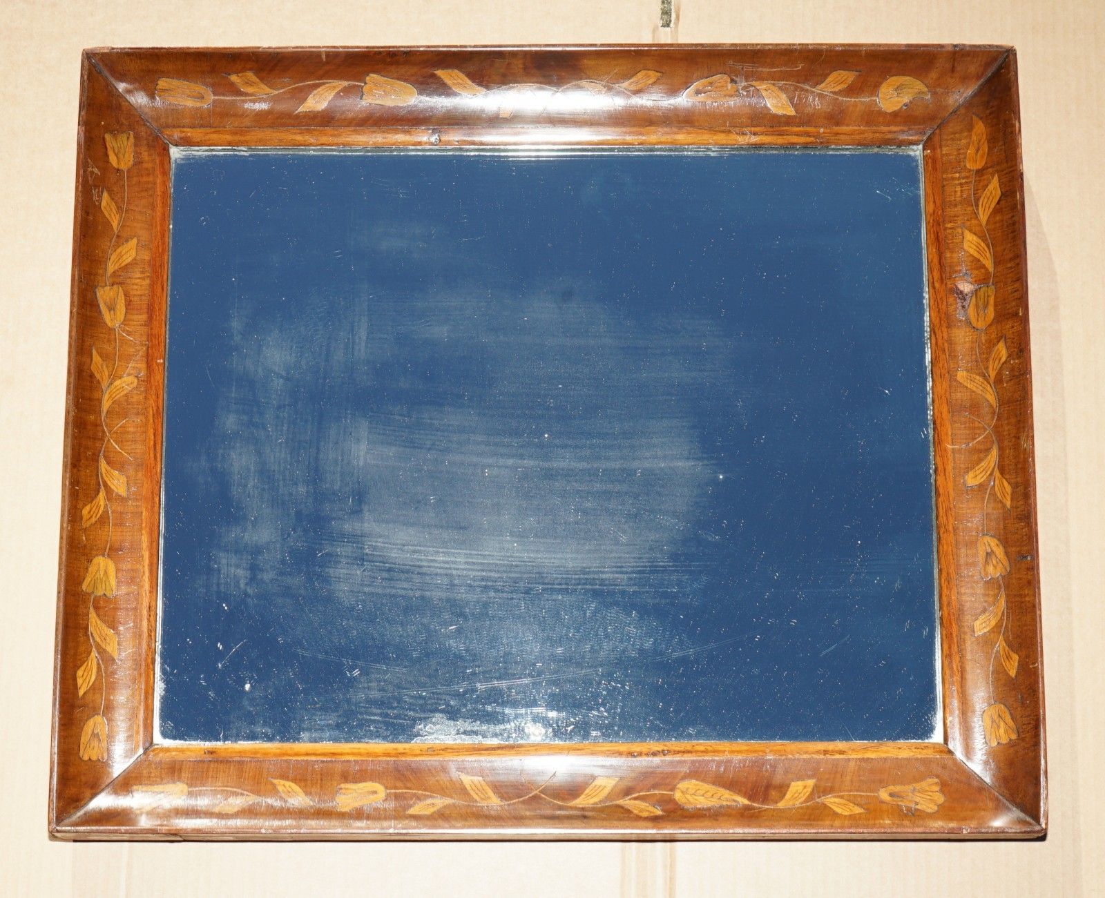 1860 Antique Dutch Cushion Framed Marquetry Inlay Wall Mirror Sublime Detailings photo furniture
