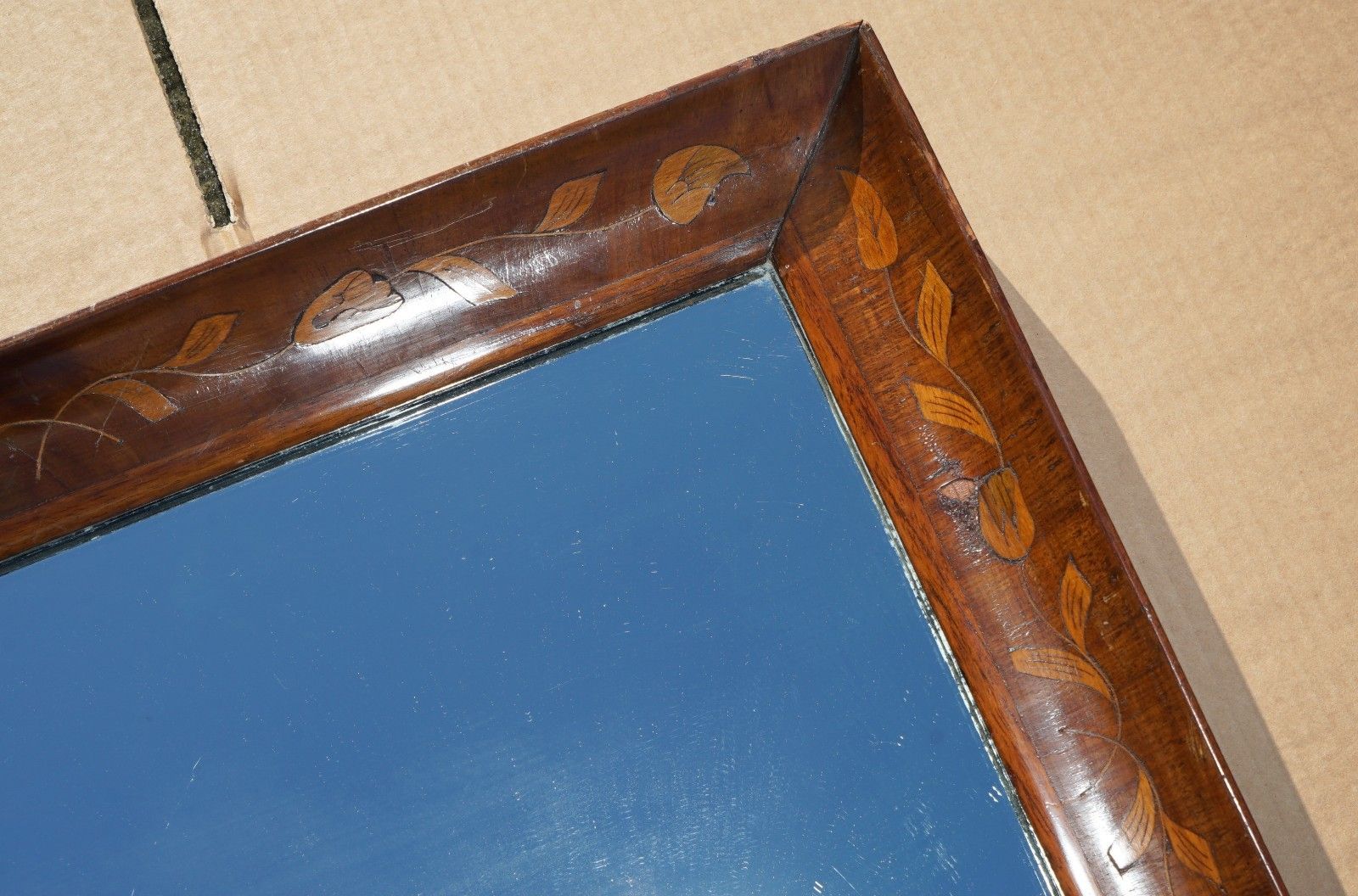 1860 Antique Dutch Cushion Framed Marquetry Inlay Wall Mirror Sublime Detailings photo 1950.0