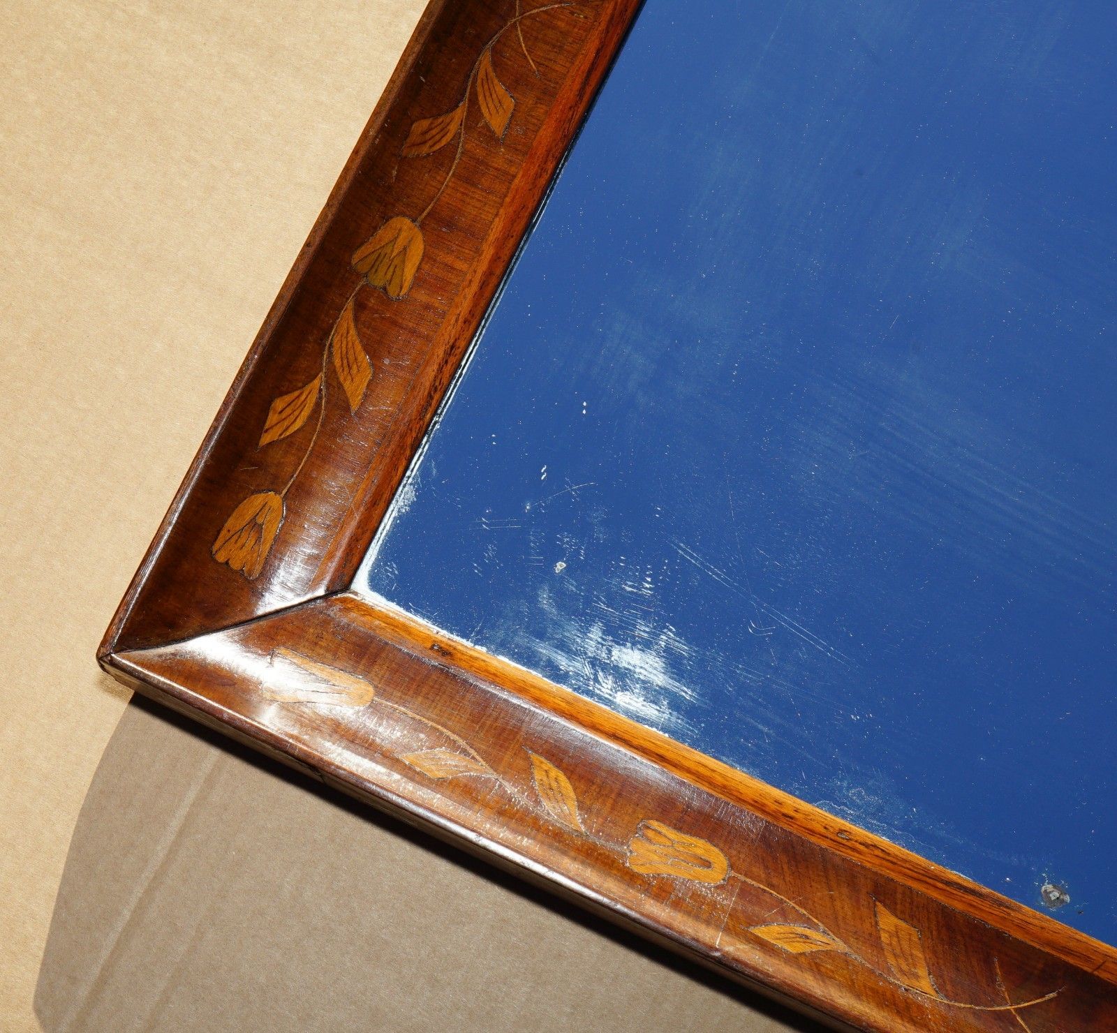1860 Antique Dutch Cushion Framed Marquetry Inlay Wall Mirror Sublime Detailings photo buy