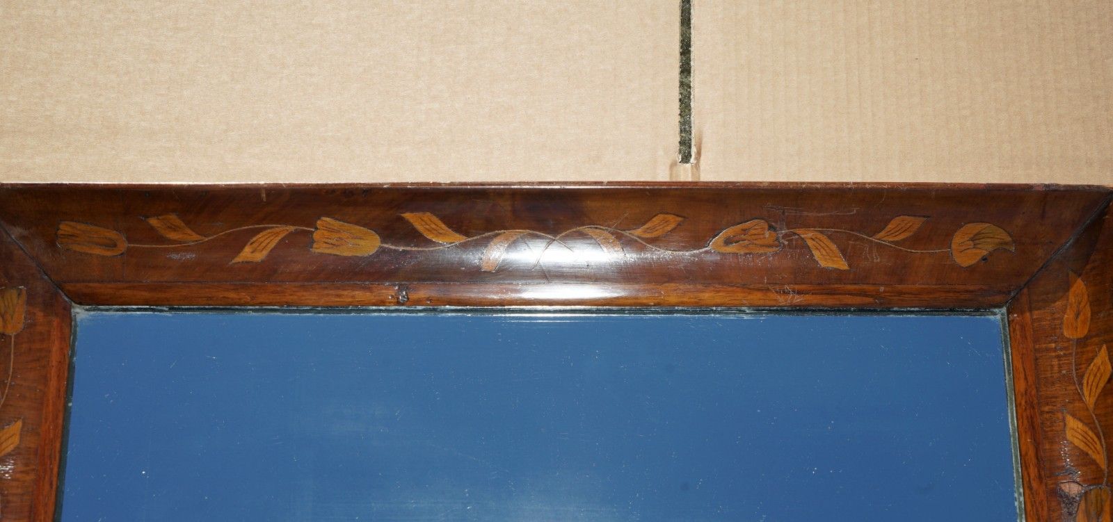 Home Decor 1860 Antique Dutch Cushion Framed Marquetry Inlay Wall Mirror Sublime Detailings photo