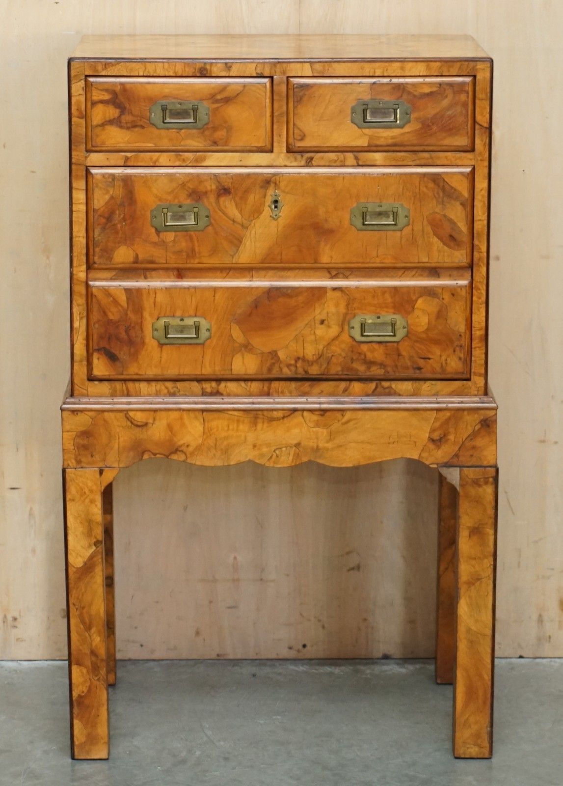 Antique Victorian Olive Wood Military Campaign Drinks Cabinet Chest Of Drawers photo for sale