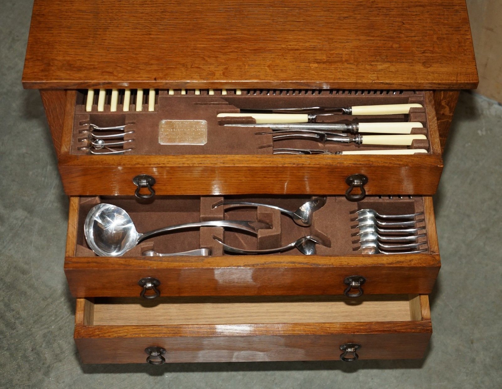7950.0 One Of A Kind 1939 Robert Mouseman Thompson Cutlery Service Chest Of Drawers photo