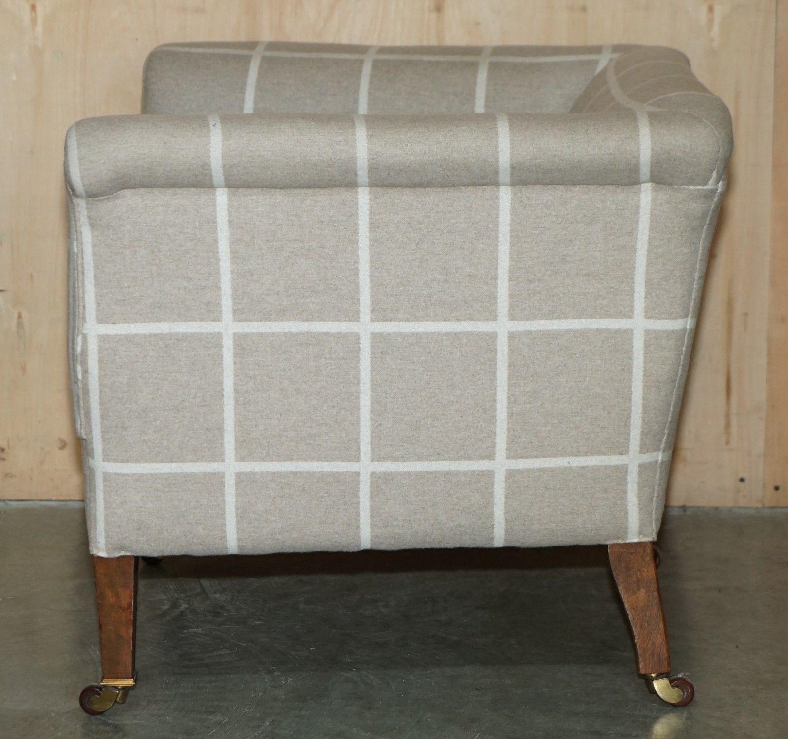 photo vinterior Antique Circa 1900 Club Armchair Porcelain Castors & Scottish Tartan Upholstery
