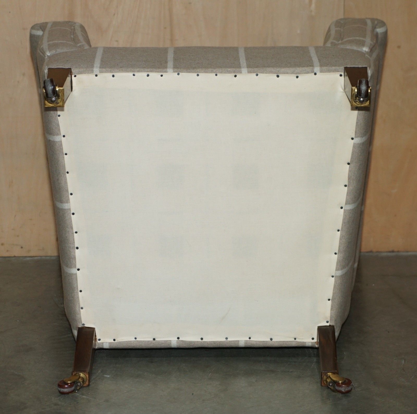 photo buy Antique Circa 1900 Club Armchair Porcelain Castors & Scottish Tartan Upholstery
