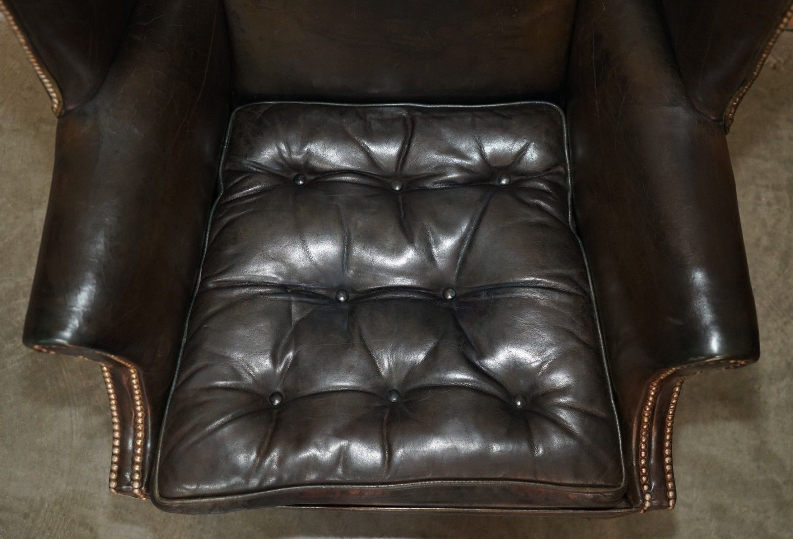Stunning Antique Victorian Leather Wingback Armchair Thomas Chippendale Buttons photo Furniture