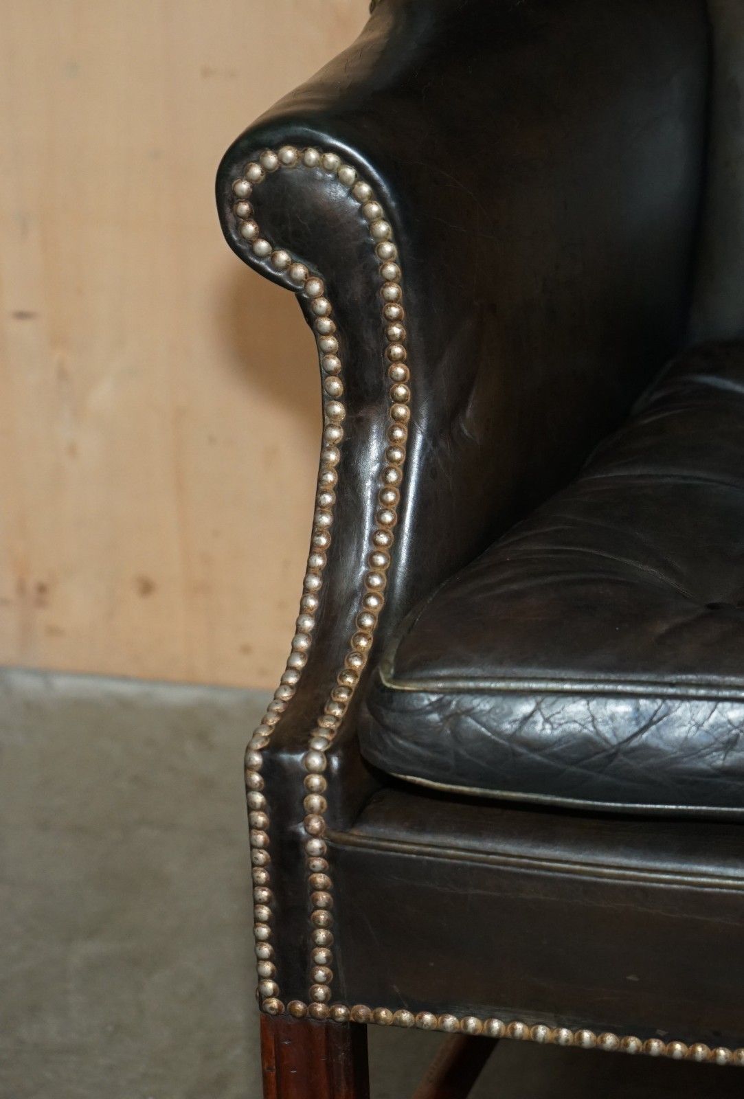 Stunning Antique Victorian Leather Wingback Armchair Thomas Chippendale Buttons photo 2850.0