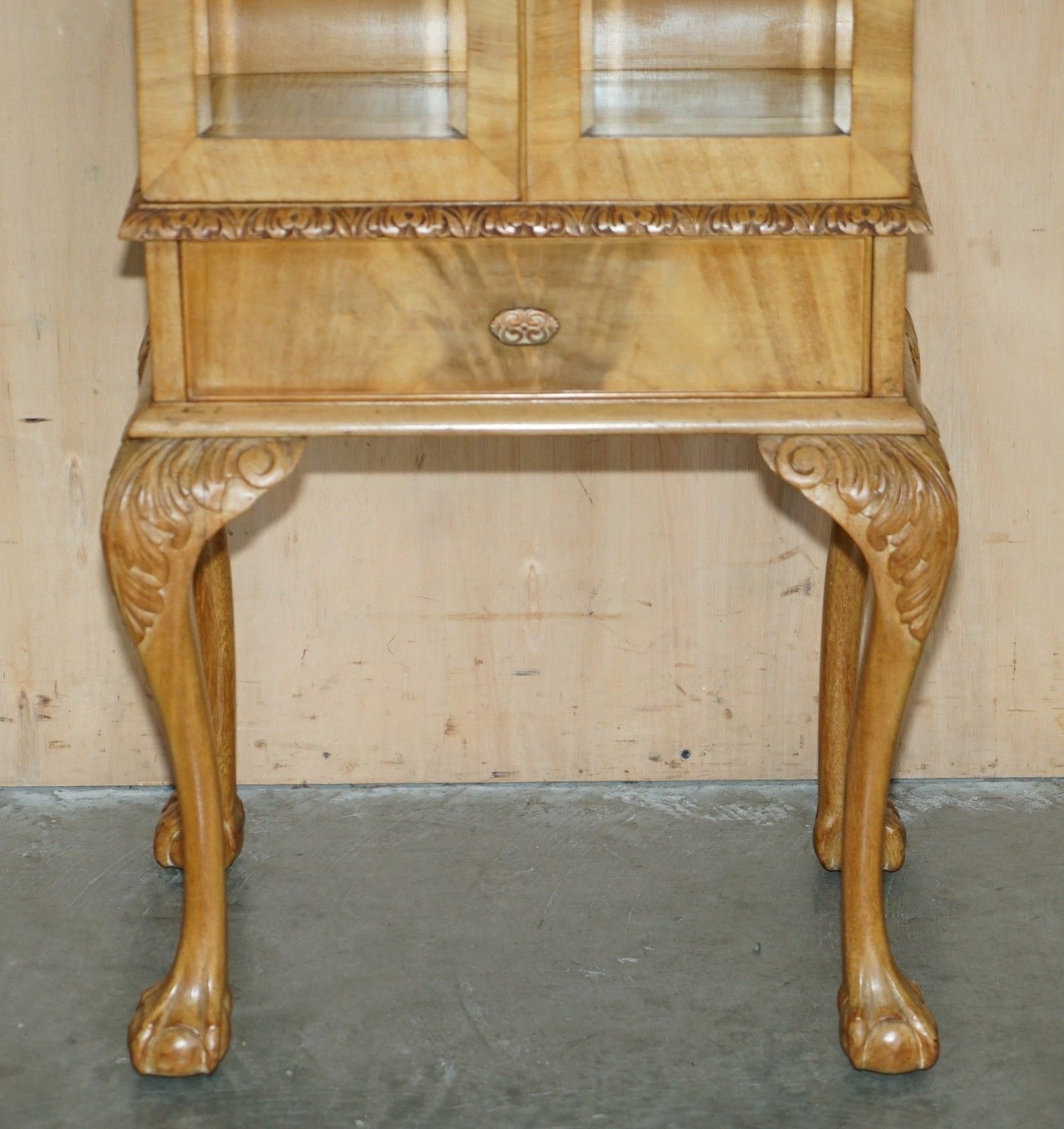 Pair Of Art Deco Circa 1920's Burr Light Walnut Claw & Ball Display Cabinets photo Furniture