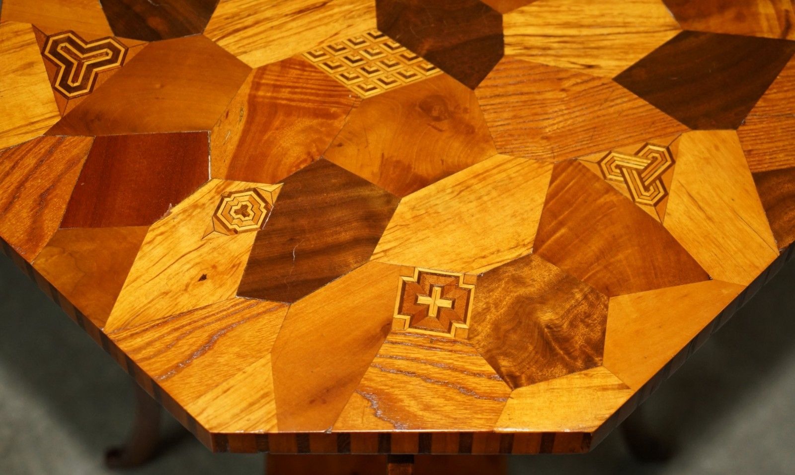 Pair Of Antique Victorian Parquetry Specimen Sample Wood Inlaid Side End Tables photo vintage