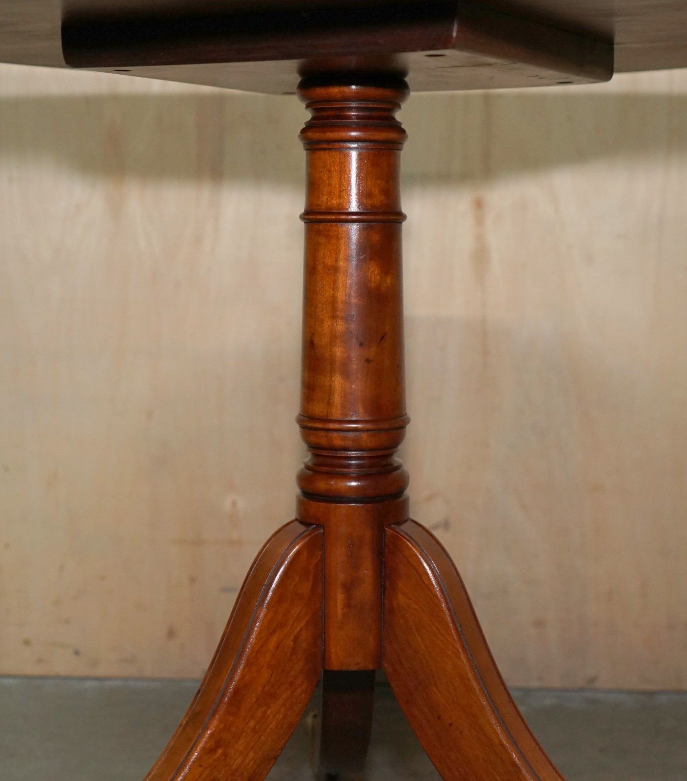 Restored English Mahogany Large Tripod Side Table With Brass Lions Paw Castors photo 1350.0