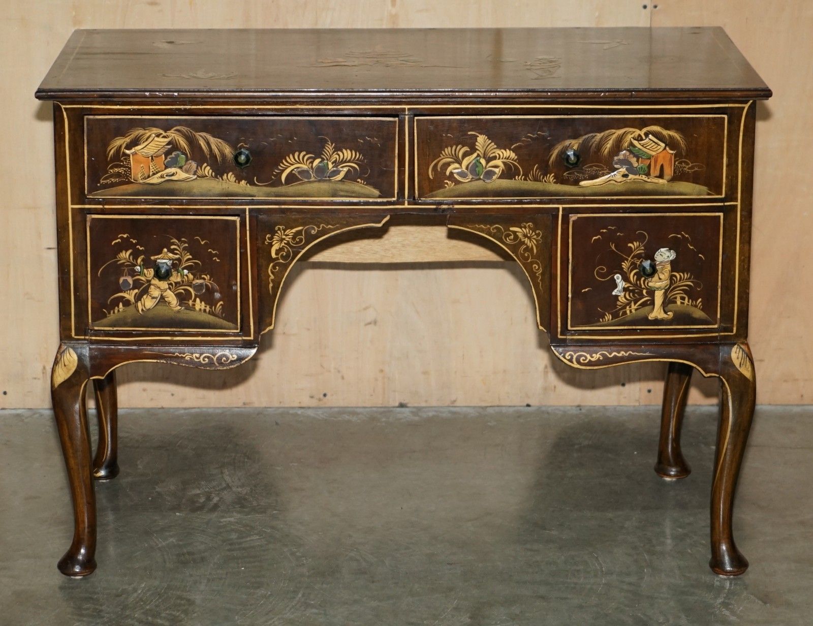 Exquisite Chinese Circa 1920 Chinoiserie Walnut Dressing Table Or Kneehole Desk photo for sale