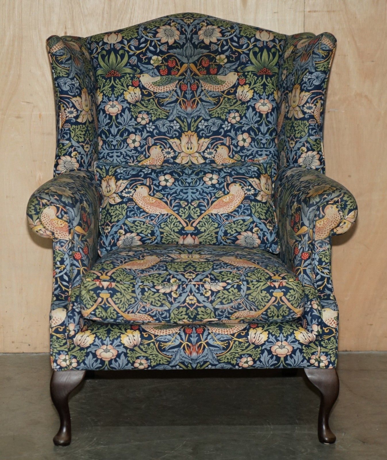 Stunningly Restored William Morris Strawberry Thief Fabric Wingback Armchair photo furniture