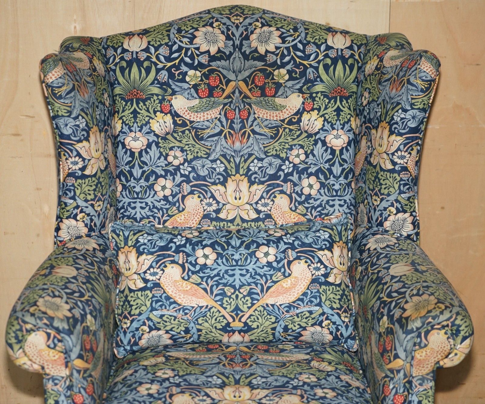 Stunningly Restored William Morris Strawberry Thief Fabric Wingback Armchair photo for sale